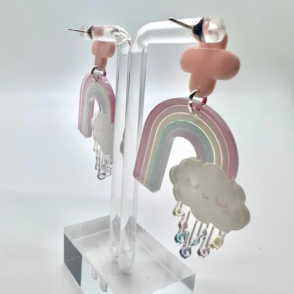 Rainbow and Rain Cloud Earrings - Teacher Earrings - Spring Earrings - Picture 6 of 10